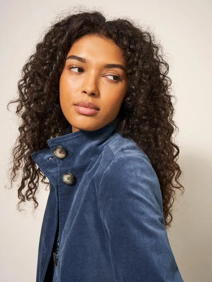 Karla Smart Velvet Coat Dusty Blue Women White Stuff Coats and Jackets