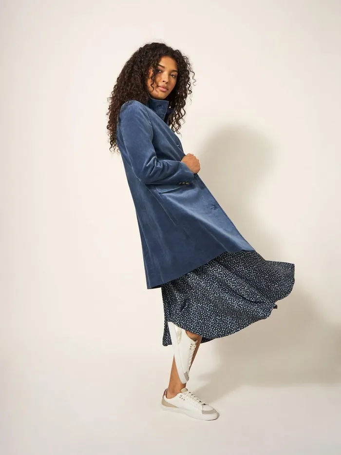 Karla Smart Velvet Coat Dusty Blue Women White Stuff Coats and Jackets Karla Smart Velvet Coat Dusty Blue Women White Stuff Coats and Jackets