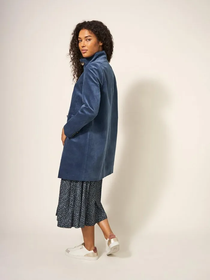Karla Smart Velvet Coat Dusty Blue Women White Stuff Coats and Jackets Karla Smart Velvet Coat Dusty Blue Women White Stuff Coats and Jackets