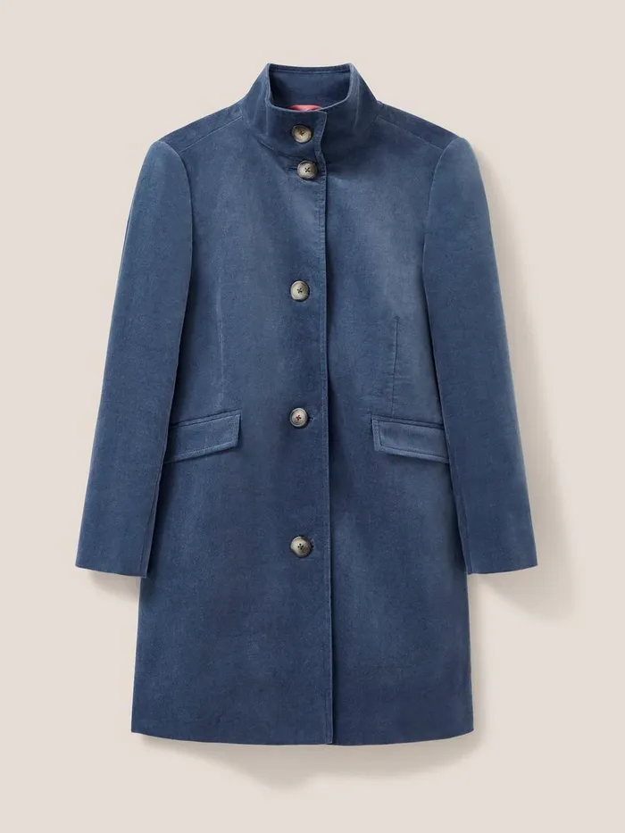 Karla Smart Velvet Coat Dusty Blue Women White Stuff Coats and Jackets Karla Smart Velvet Coat Dusty Blue Women White Stuff Coats and Jackets