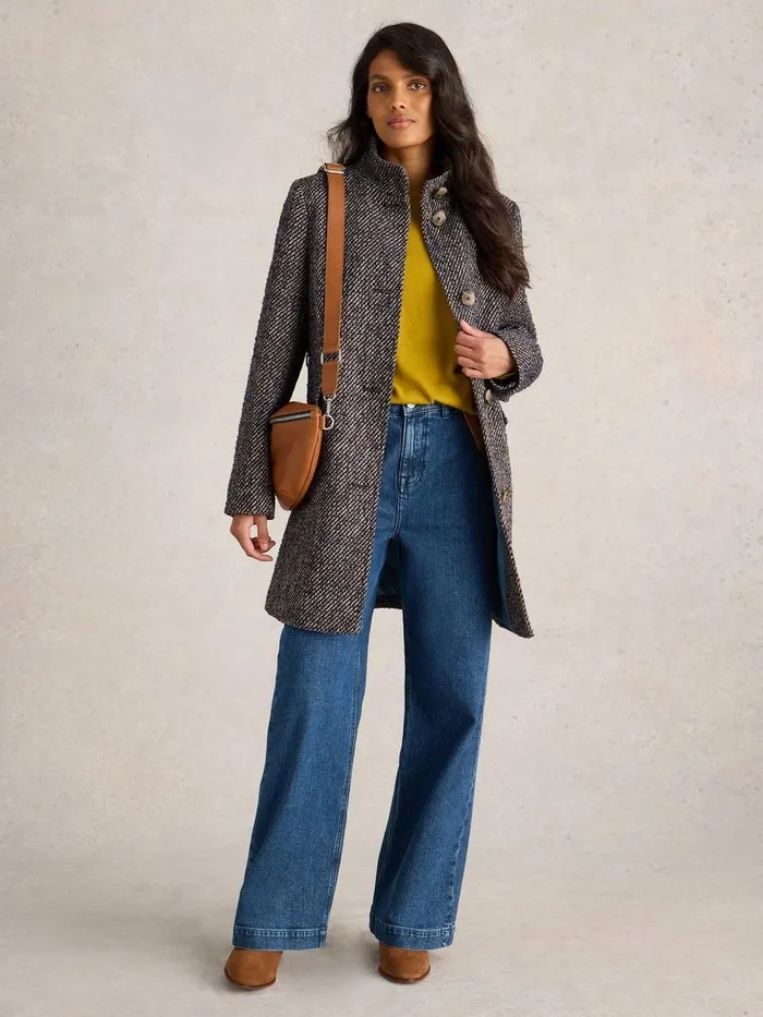 Karla Tweedy Coat Navy Multi Women White Stuff Coats and Jackets