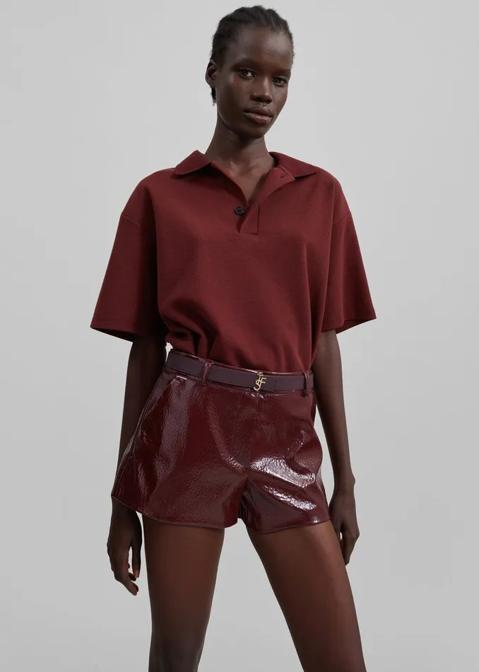 Kate Crackled Faux Leather Mini Shorts 8211 Burgundy Women The Frankie Shop Clothing