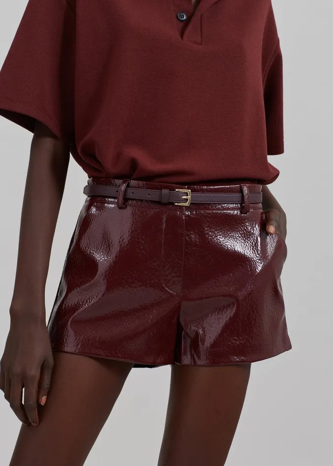 Kate Crackled Faux Leather Mini Shorts 8211 Burgundy Women The Frankie Shop Clothing