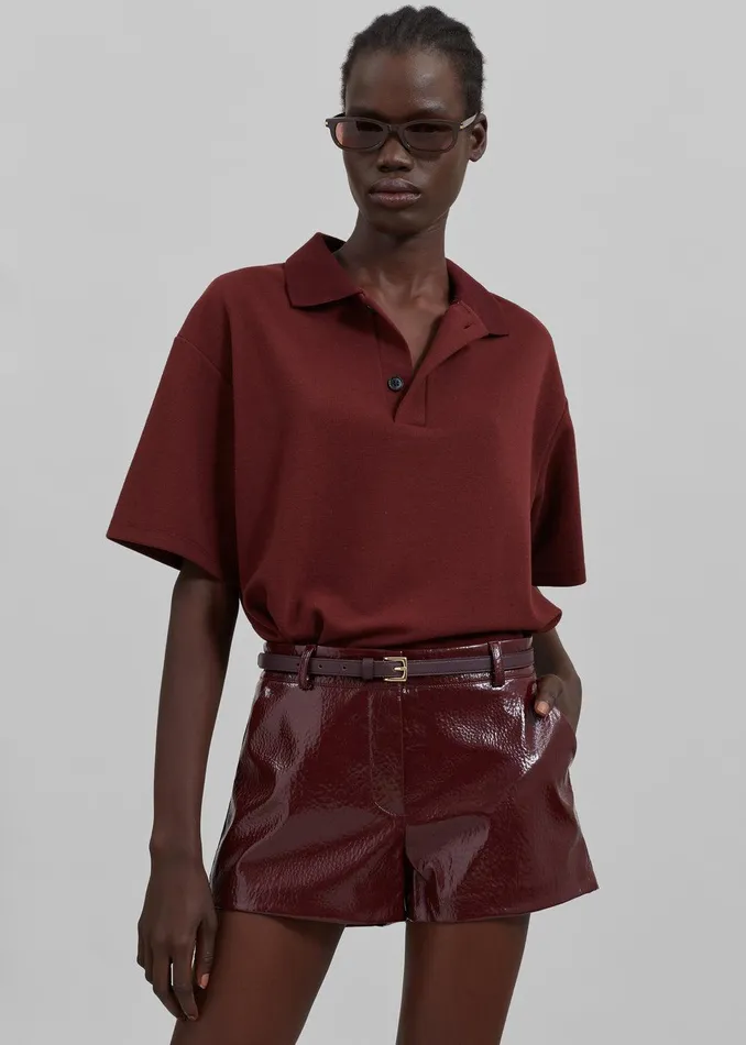 Kate Crackled Faux Leather Mini Shorts 8211 Burgundy Women The Frankie Shop Clothing