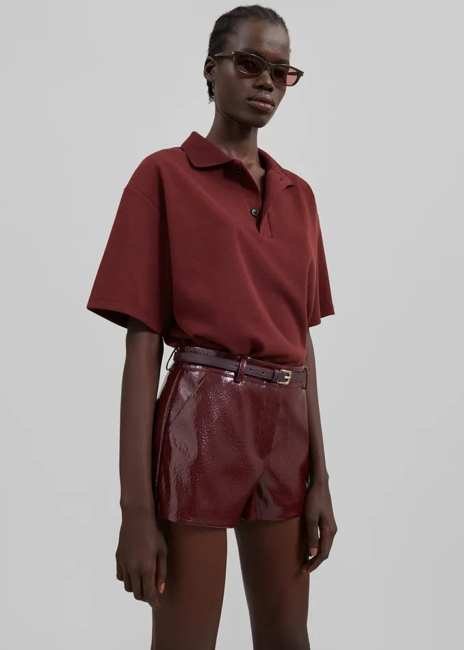 Kate Crackled Faux Leather Mini Shorts 8211 Burgundy Women The Frankie Shop Clothing
