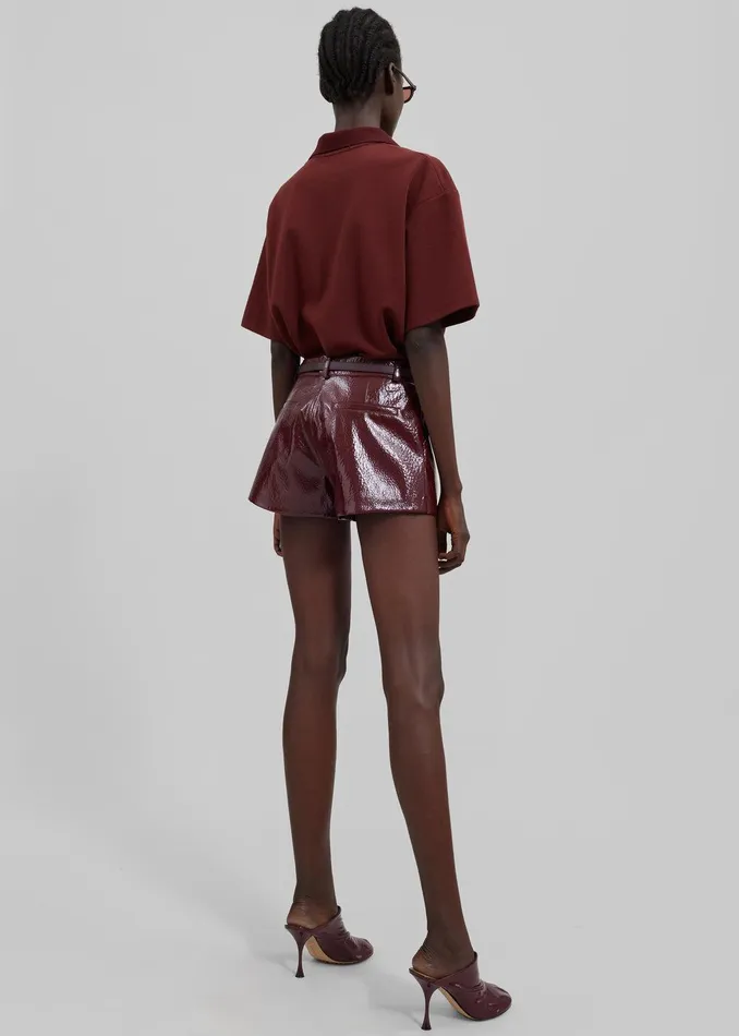 Kate Crackled Faux Leather Mini Shorts 8211 Burgundy Women The Frankie Shop Clothing