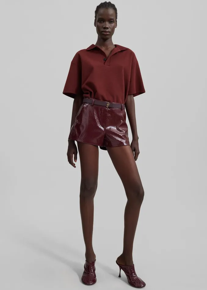 Kate Crackled Faux Leather Mini Shorts 8211 Burgundy Women The Frankie Shop Clothing