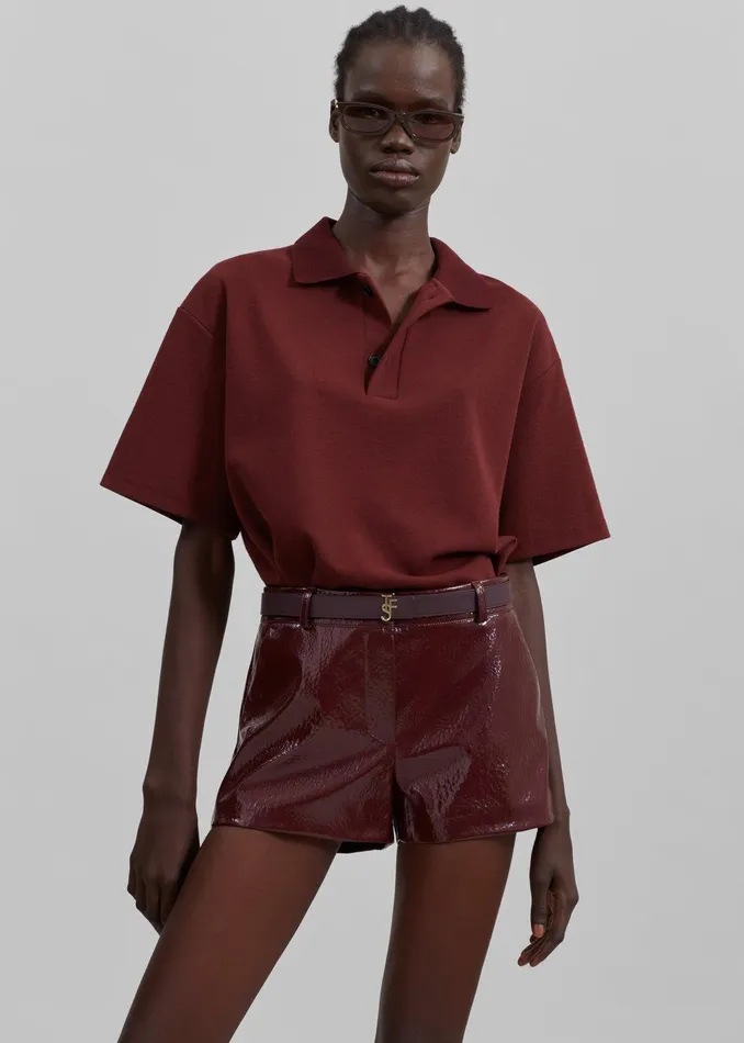 Kate Crackled Faux Leather Mini Shorts 8211 Burgundy Women The Frankie Shop Clothing