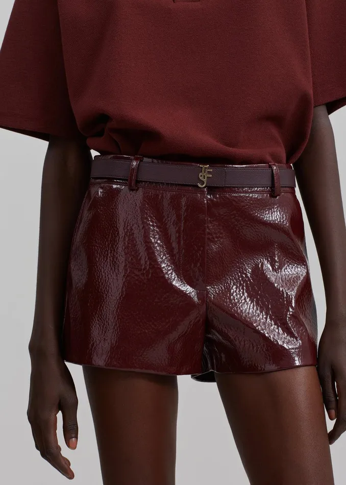 Kate Crackled Faux Leather Mini Shorts 8211 Burgundy Women The Frankie Shop Clothing