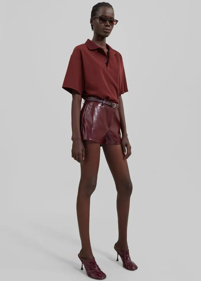 Kate Crackled Faux Leather Mini Shorts 8211 Burgundy Women The Frankie Shop Clothing
