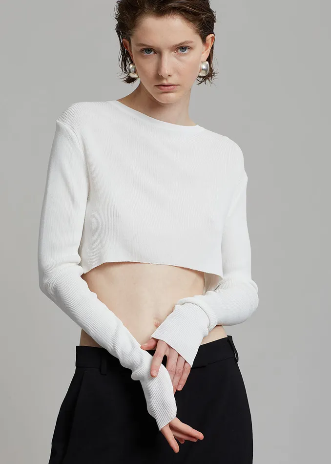 Kaz Cropped Knit Top 8211 White Women The Frankie Shop Clothing
