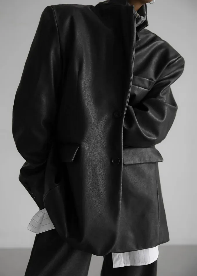 Kelso Faux Leather Blazer 8211 Black Women The Frankie Shop Clothing