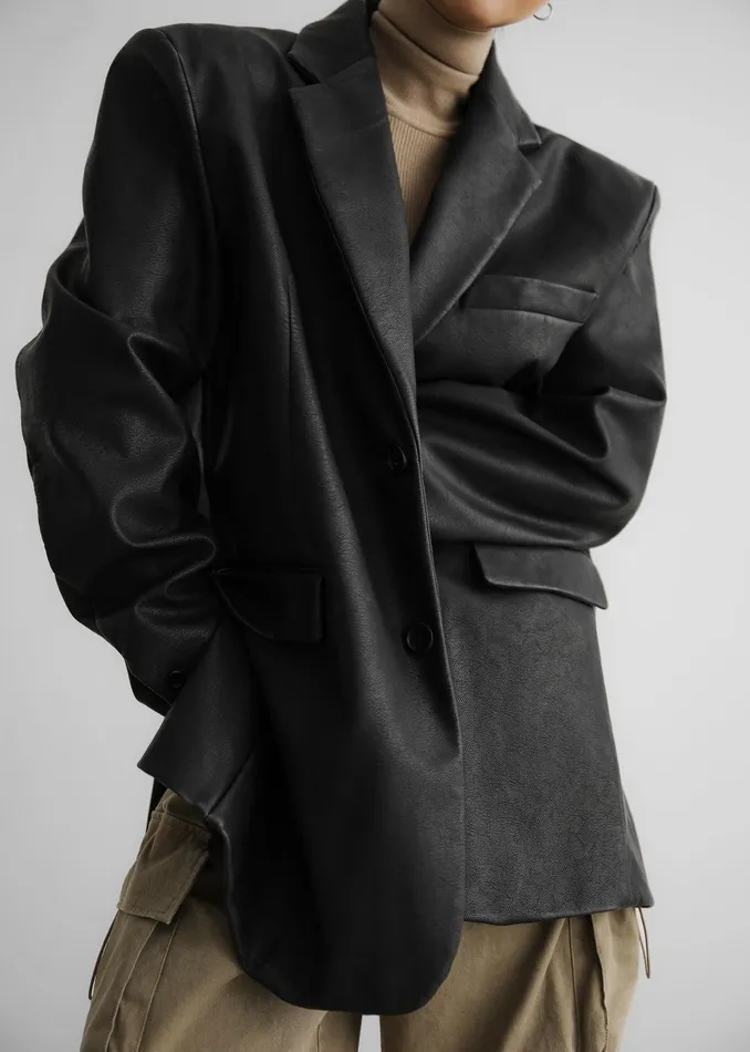 Kelso Faux Leather Blazer 8211 Black Women The Frankie Shop Clothing