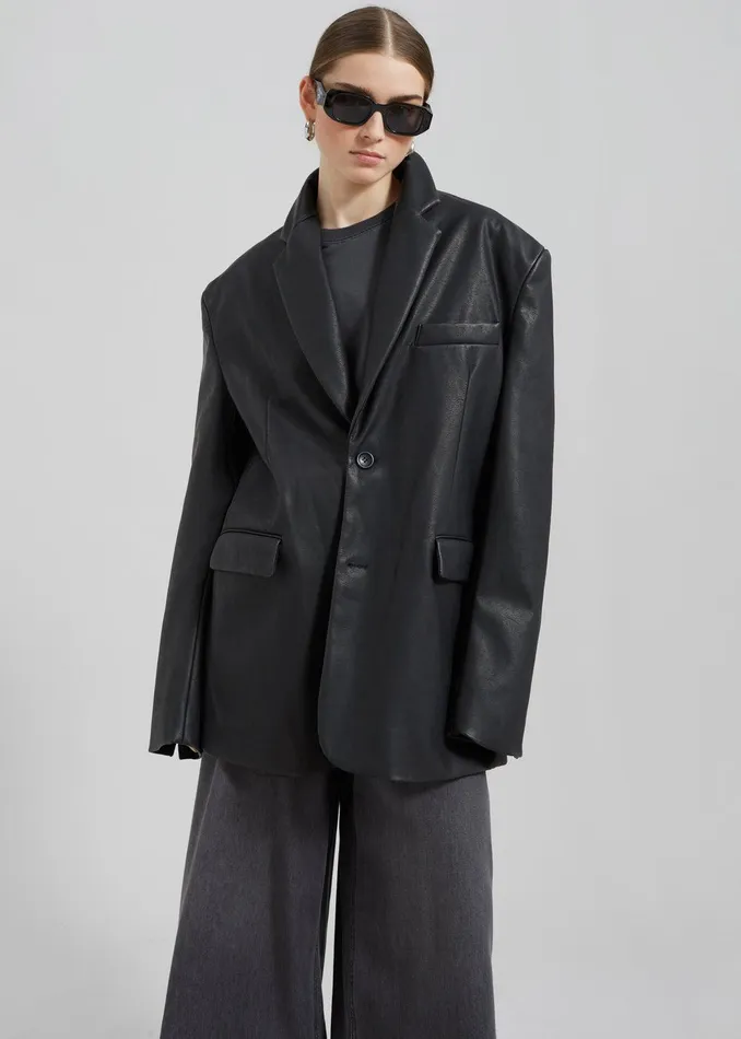 Kelso Faux Leather Blazer 8211 Black Women The Frankie Shop Clothing