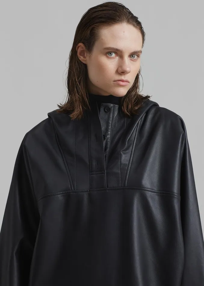 Kevin Leather Hooded Overshirt 8211 Black Women The Frankie Shop Clothing