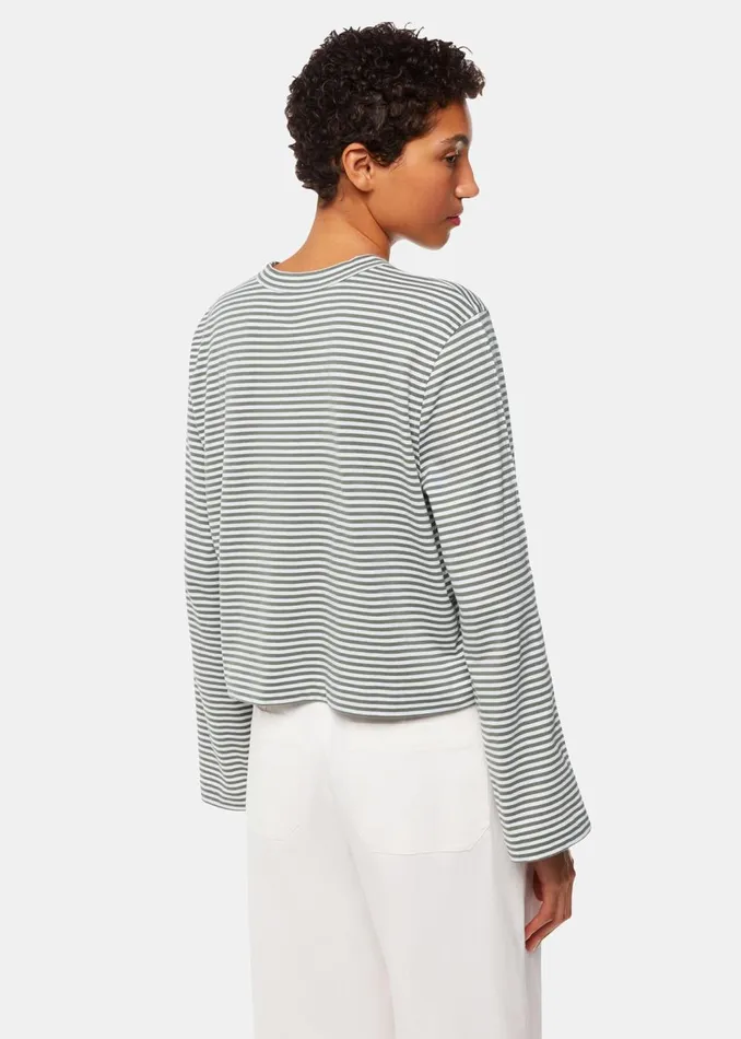 Khaki Stripe Crop Long Sleeve Tee Women Whistles Tops