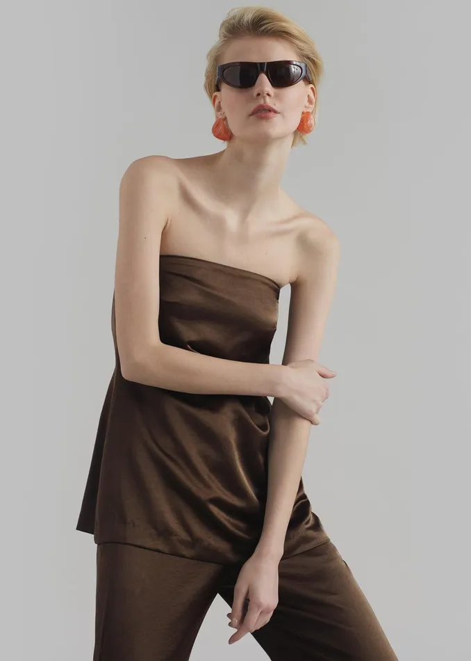 Kit Satin Strapless Top 8211 Brown Women The Frankie Shop Clothing
