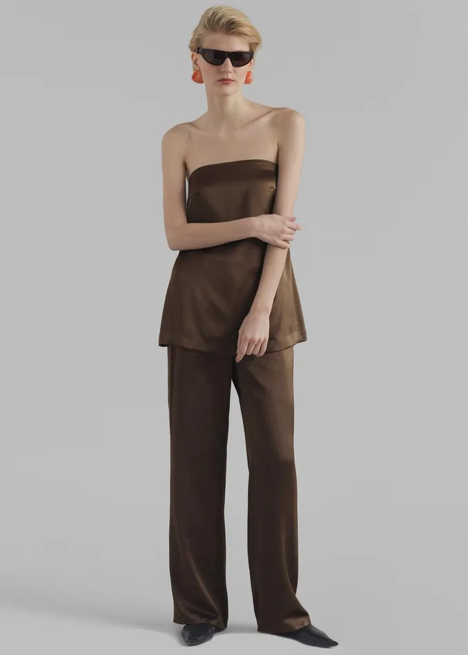 Kit Satin Strapless Top 8211 Brown Women The Frankie Shop Clothing