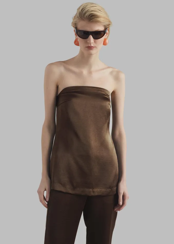 Kit Satin Strapless Top 8211 Brown Women The Frankie Shop Clothing
