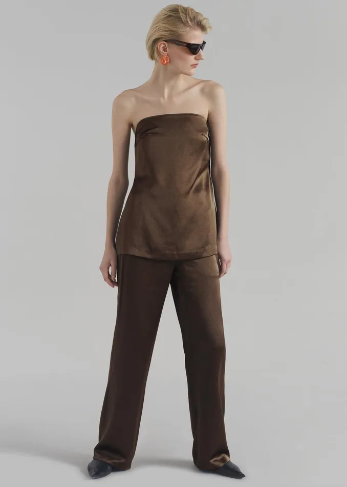 Kit Satin Strapless Top 8211 Brown Women The Frankie Shop Clothing