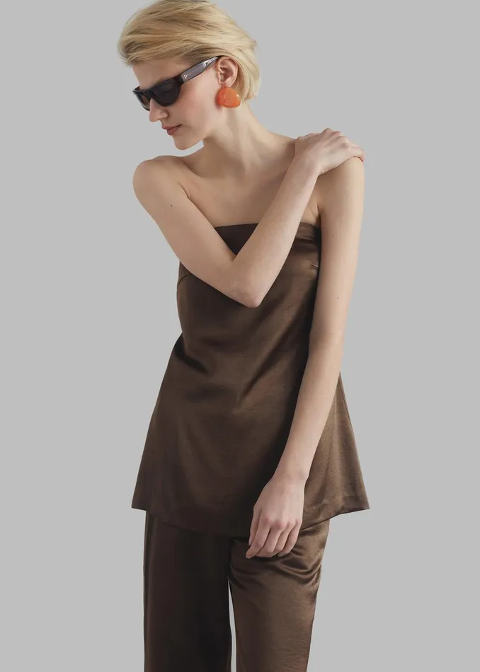 Kit Satin Strapless Top 8211 Brown Women The Frankie Shop Clothing