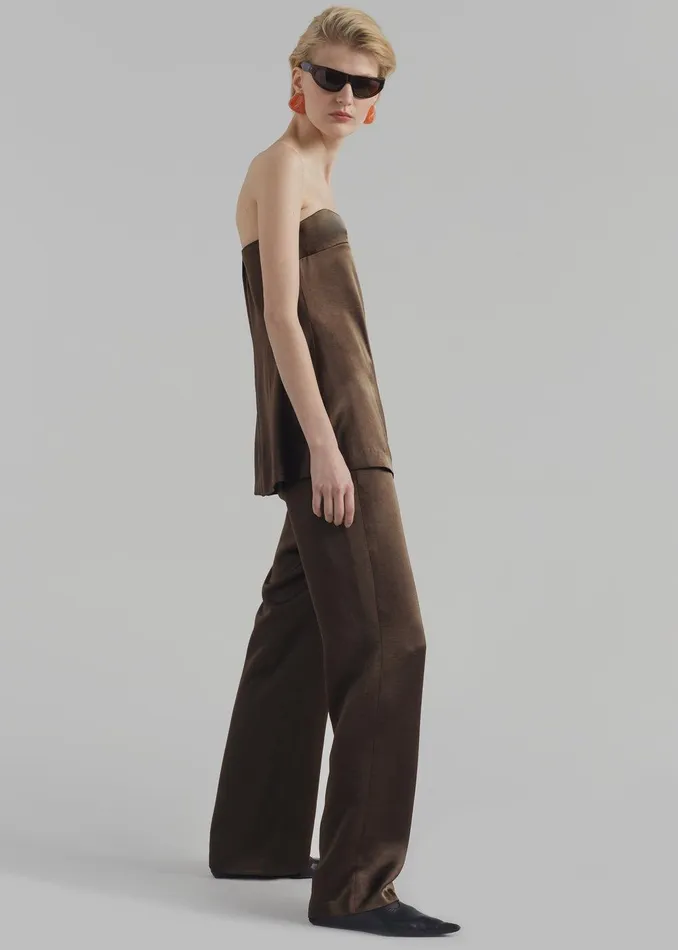 Kit Satin Strapless Top 8211 Brown Women The Frankie Shop Clothing