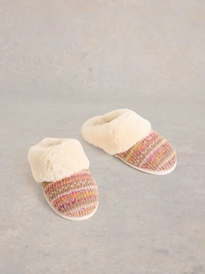 Knitted Mule Slippers Natural Multi Women White Stuff Nightwear