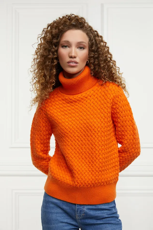 Knitwear Womens Basket Weave Jumper Tangerine Holland Cooper