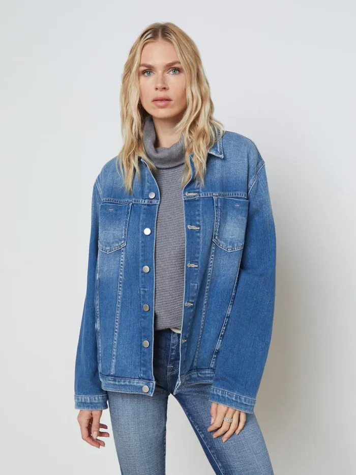 L039Agence Aged Denim Women Karina Oversized Denim Jacket Hayward