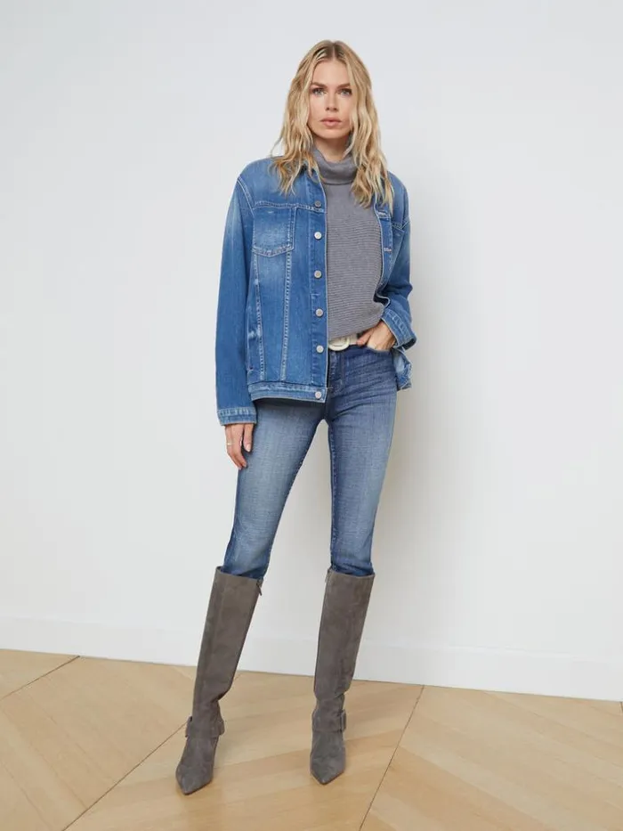 L039Agence Aged Denim Women Karina Oversized Denim Jacket Hayward