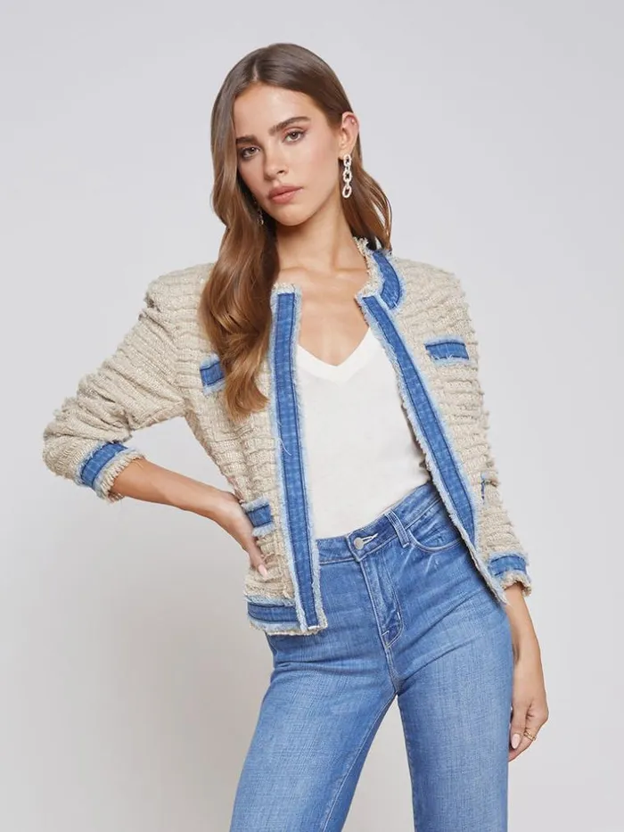 L039Agence Blazers and Jackets Women Agnes Tweed Denim Jacket Oxford Tanpomona