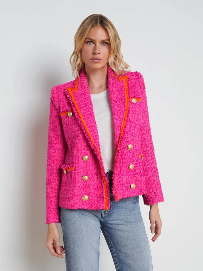 L039Agence Blazers and Jackets Women Alectra Textured Tweed Jacket Rhodamineglow Orange