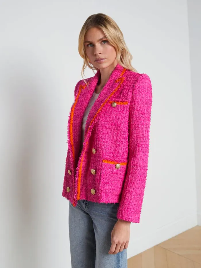 L039Agence Blazers and Jackets Women Alectra Textured Tweed Jacket Rhodamineglow Orange
