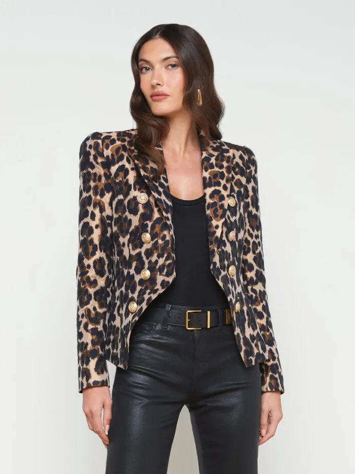 L039Agence Blazers and Jackets Women Bethany Tapered Blazer Cashew Multi Leopard Jacquard
