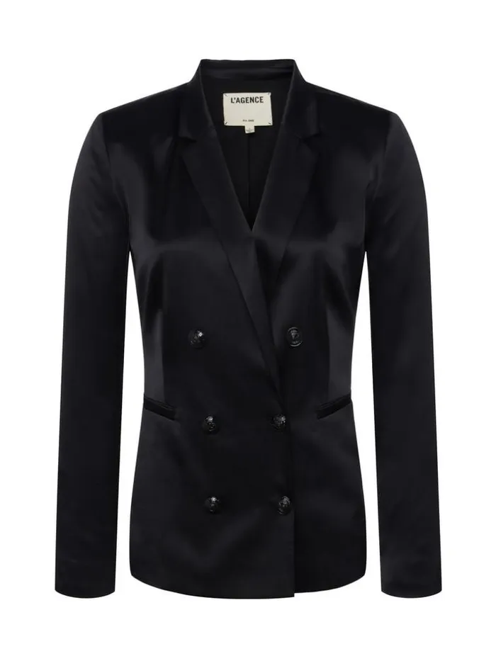 L039Agence Blazers and Jackets Women Colin Silk Charmeuse Blazer Black