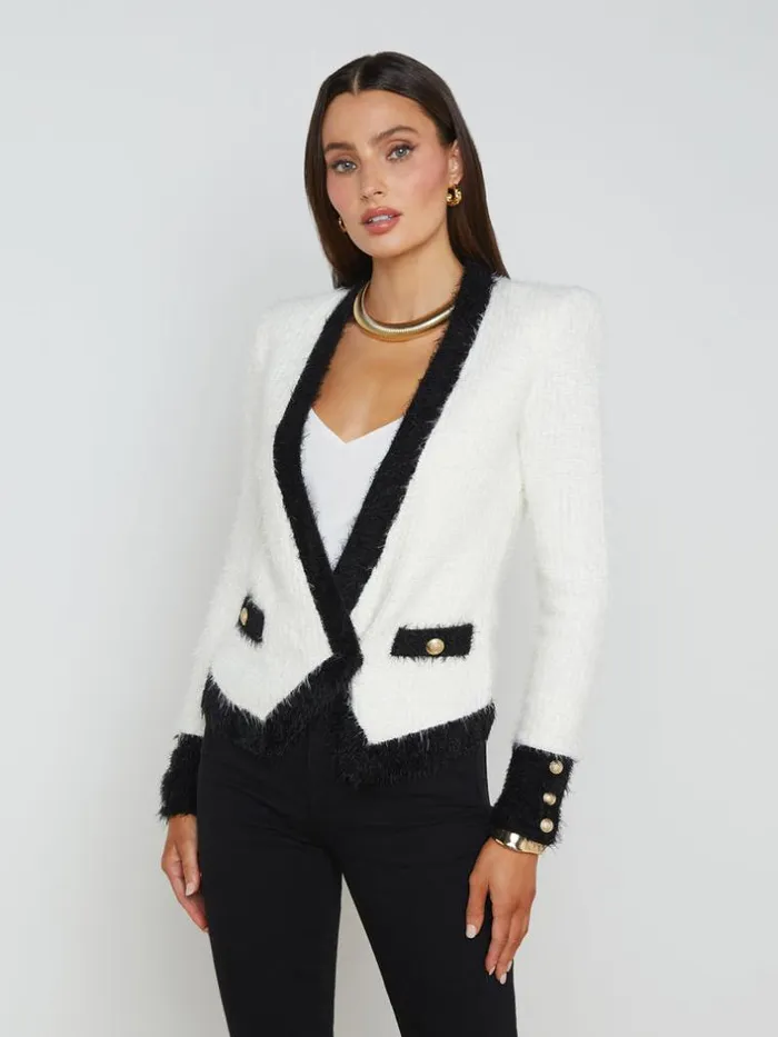 L039Agence Blazers and Jackets Women Georgia Contrast Cardigan Blazer Whiteblack