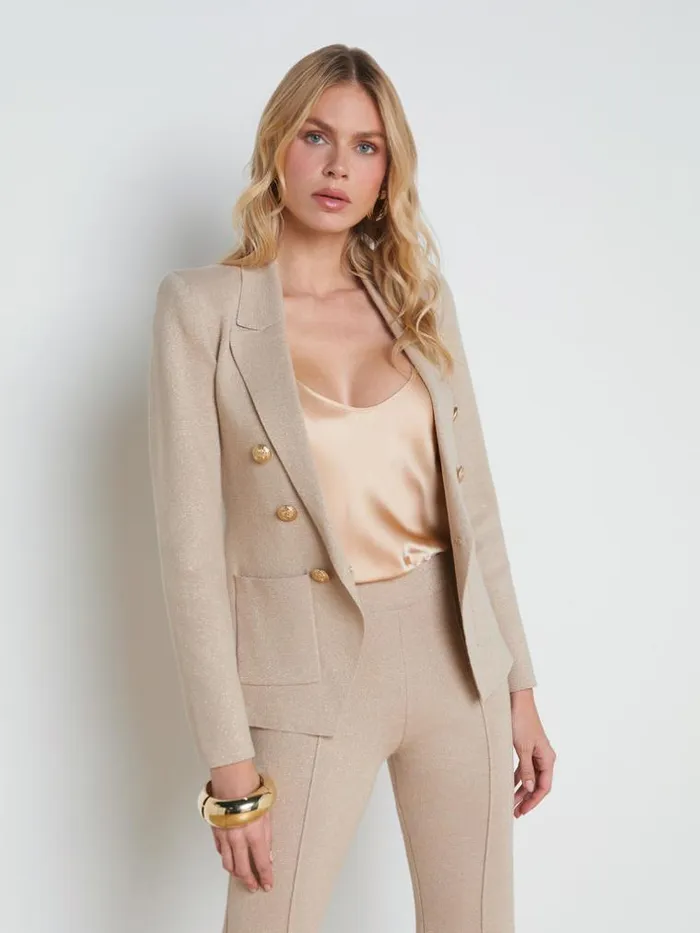 L039Agence Blazers and Jackets Women Kenzie Metallic Knit Blazer Pale Khaki