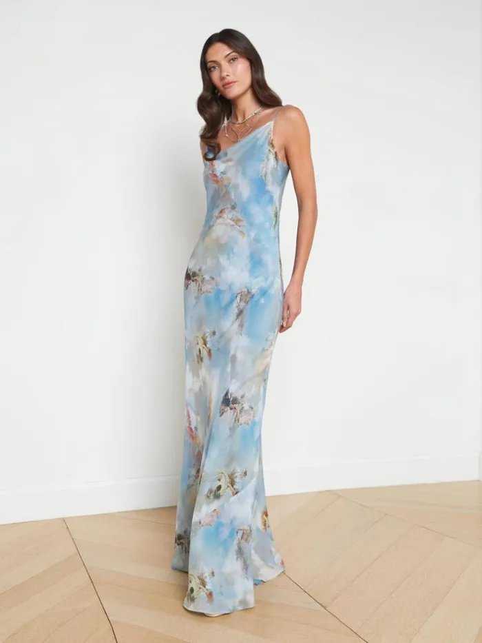 L039Agence Dresses and Jumpsuits Women Christine Silk Dress Light Blue Multi Renaissance