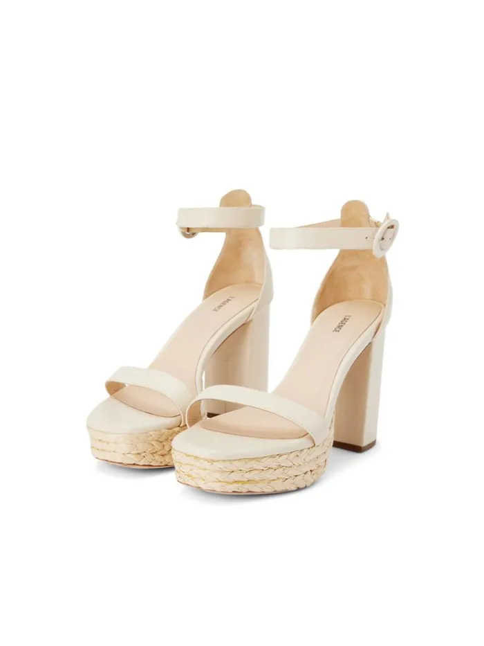 L039Agence Heels and Pumps Women Avia Leather Platform Sandal Ecru Leather