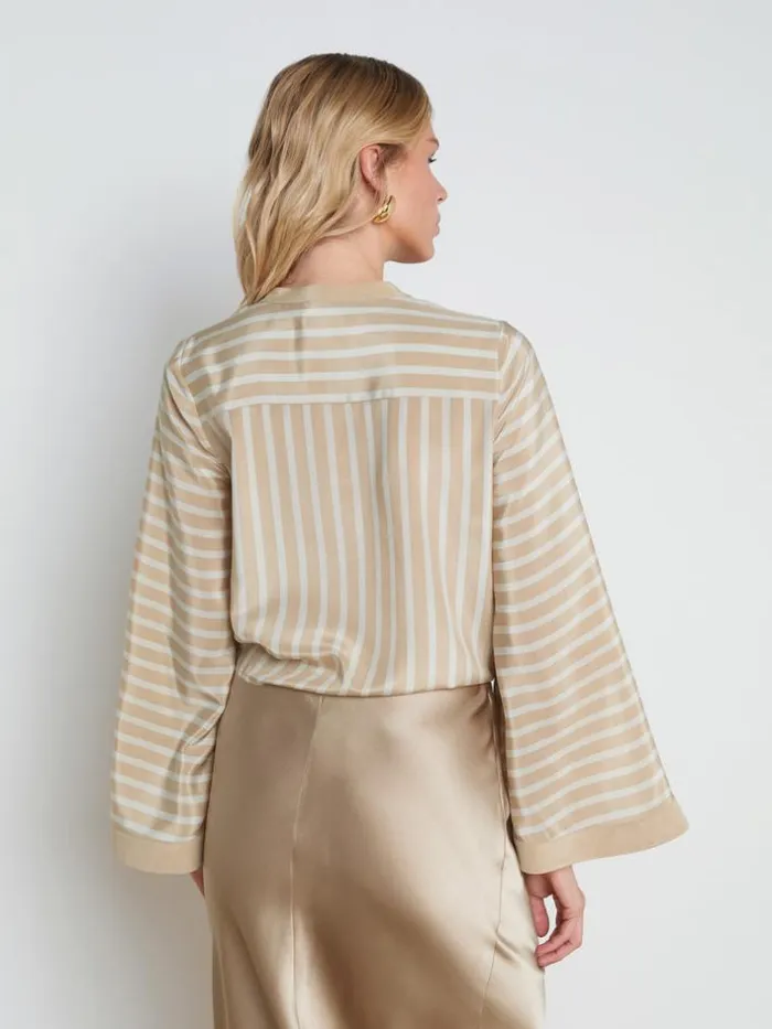 L039Agence Silks Women Charlize TieFront Blouse Almondchampagne Stripe