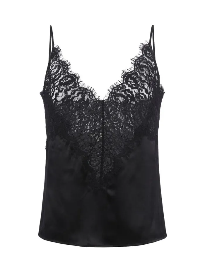 L039Agence Silks Women Priya Lace Camisole Tank Black