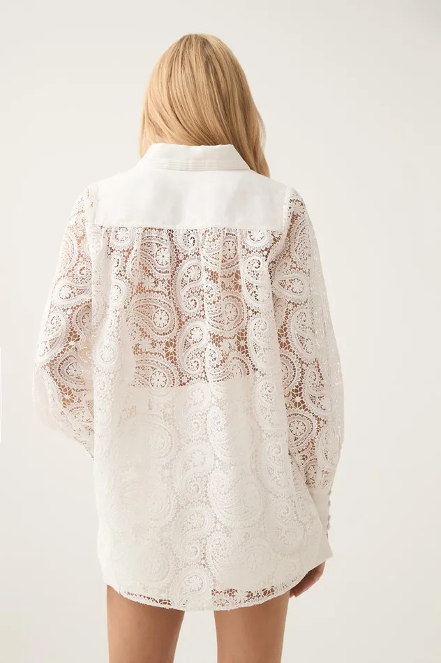 Laicey Paisley Shirt Ivory Women Aje Tops Laicey Paisley Shirt Ivory Women Aje Tops