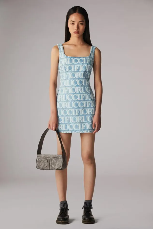 Laser Monogram Denim Mini Dress Blue Blue Women Fiorucci
