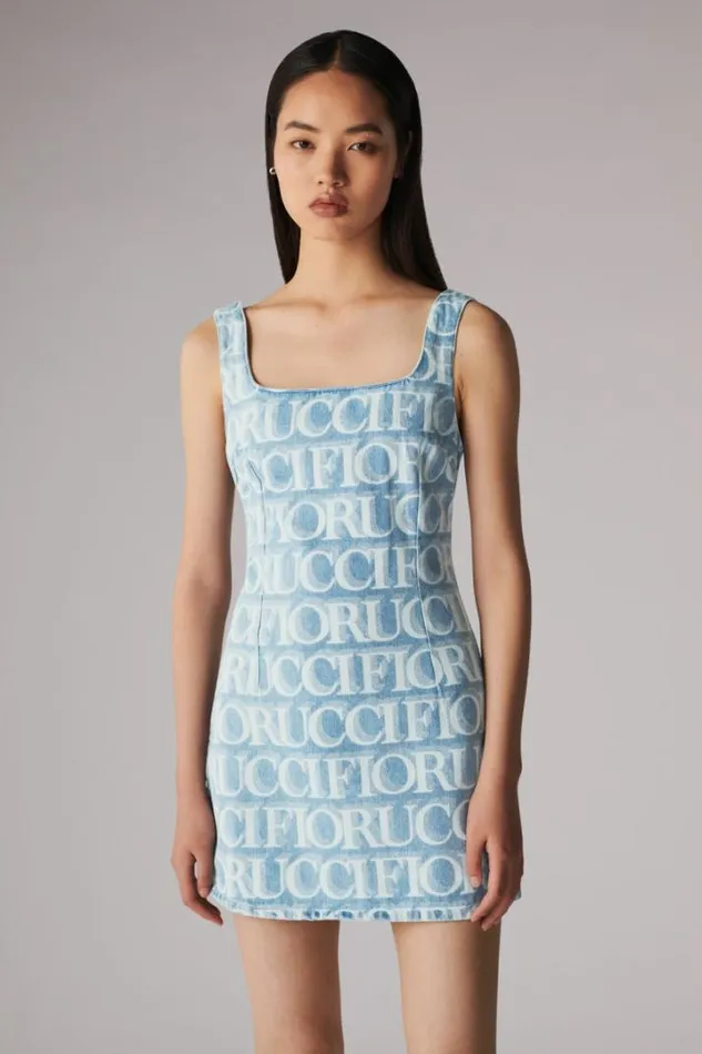Laser Monogram Denim Mini Dress Blue Blue Women Fiorucci Laser Monogram Denim Mini Dress Blue Blue Women Fiorucci