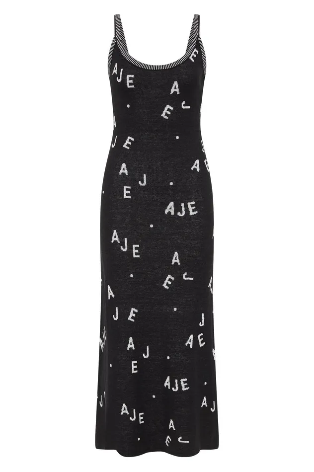 Laurina Knit Midi Dress Blackivory Women Aje Dresses Laurina Knit Midi Dress Blackivory Women Aje Dresses