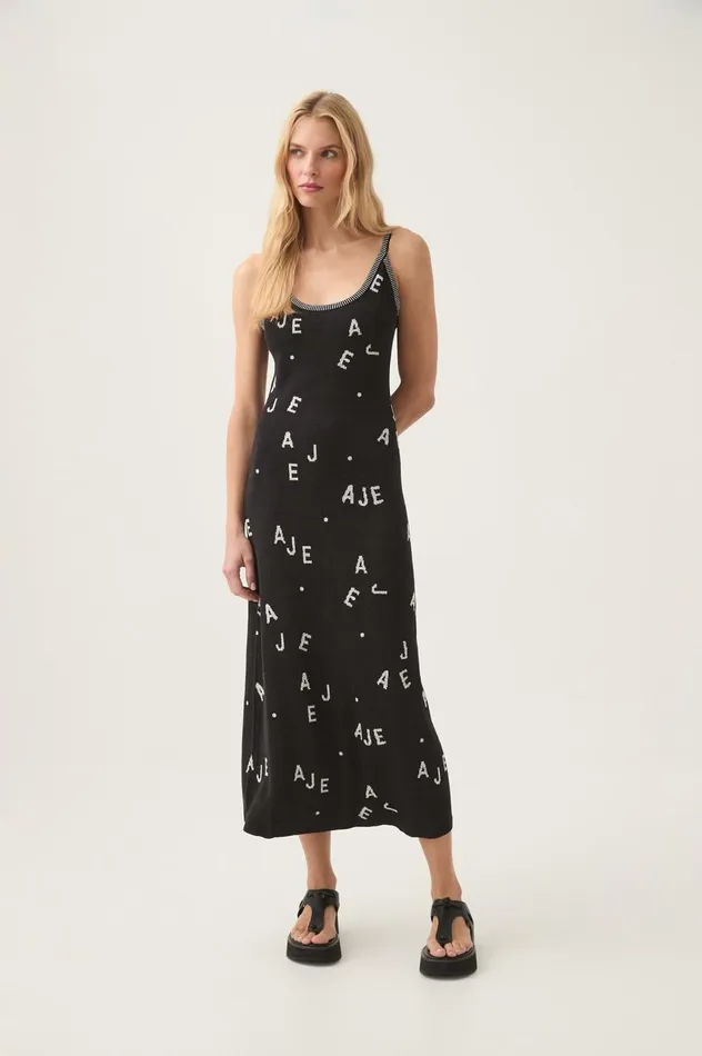 Laurina Knit Midi Dress Blackivory Women Aje Dresses Laurina Knit Midi Dress Blackivory Women Aje Dresses