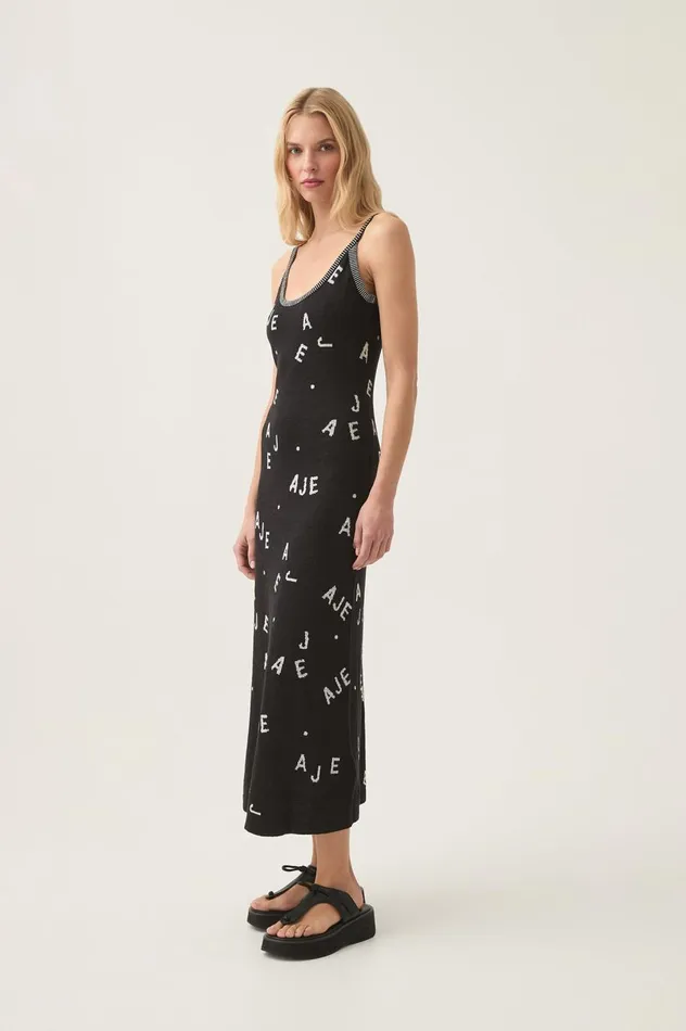 Laurina Knit Midi Dress Blackivory Women Aje Dresses Laurina Knit Midi Dress Blackivory Women Aje Dresses