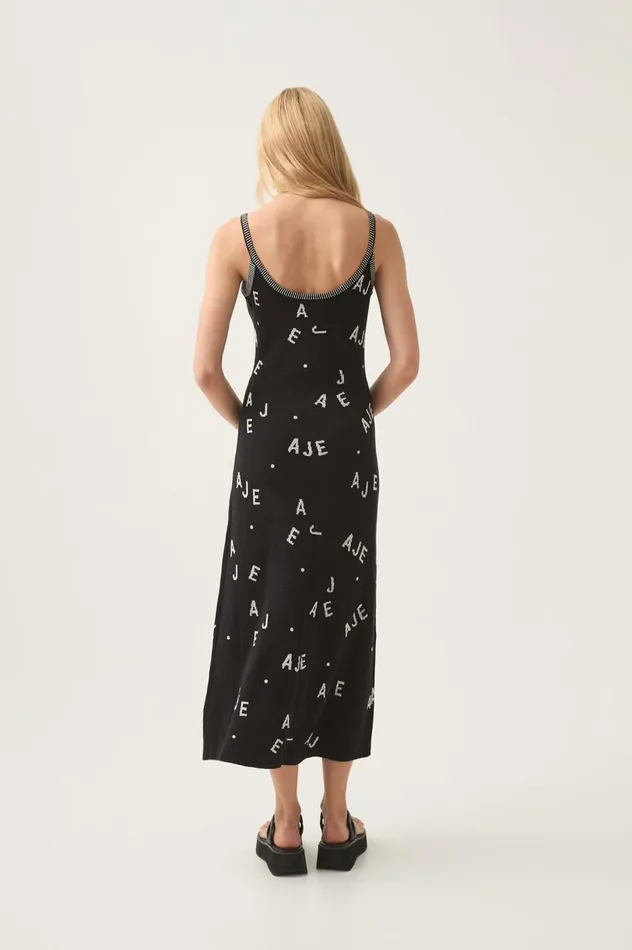 Laurina Knit Midi Dress Blackivory Women Aje Dresses Laurina Knit Midi Dress Blackivory Women Aje Dresses