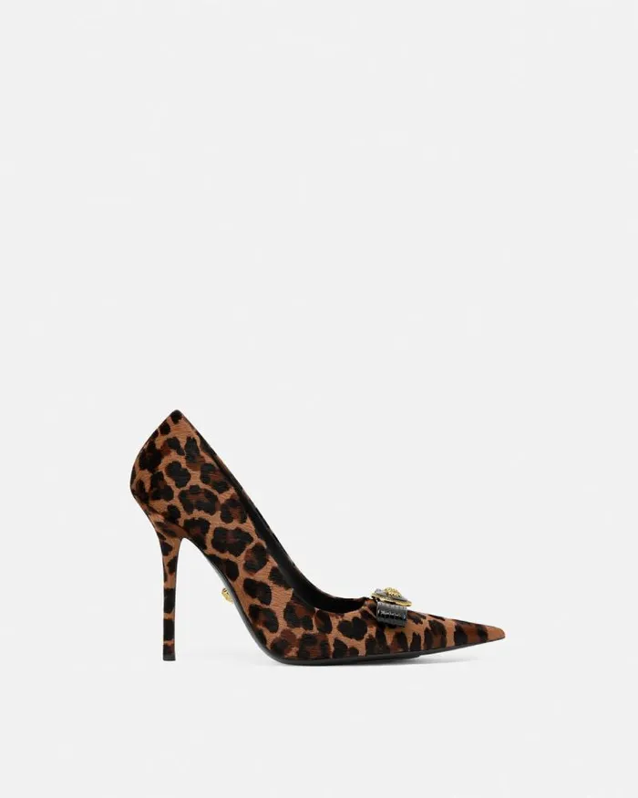 Leopard Gianni Ribbon Pumps 110 Mm Animalier Women Versace Pumps and Slingbacks