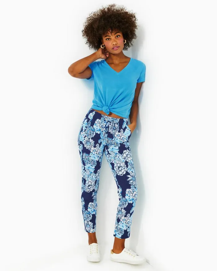 Lilly Pulitzer Bottoms 28034 Emora Knit Pant Low Tide Navy Bouquet All Day 8211 Women